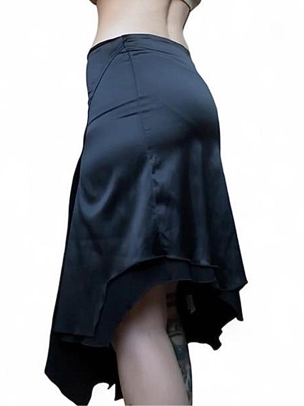 Catherine Brûlé Black Satin Asymmetrical Midi Skirt | Size 1